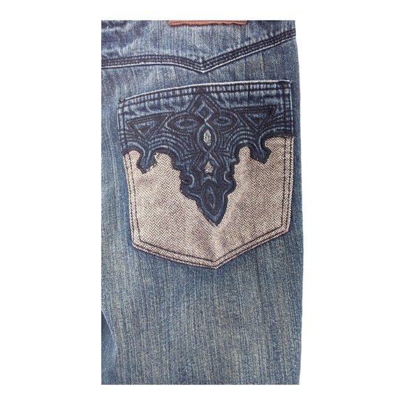 Antik Denim Distressed Button fly Embellished pockets 38X33 GUC - Picture 5 of 8